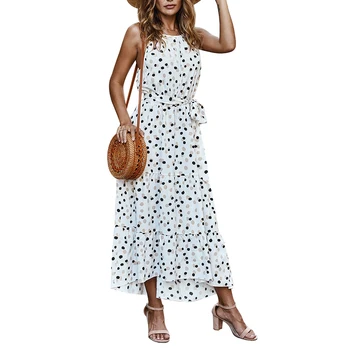 Elegantiškas Suknelės Moterims Atsitiktinis Rankovių Polka Dot Spausdinti Didelio Hem Juostinės Paplūdimio Ilga Suknelė Dot 2020 Metų Vasaros Suknelė