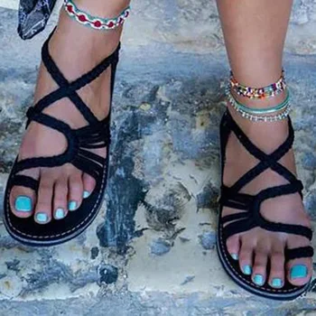 Europos ir Amerikos Stiliaus Didelis Dydis Butas Soled Moterų Sandalai 2020 Metų Vasaros Romos Peep Toe Flat Sandalia Feminina Batai