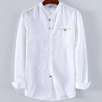 Geros kokybės Rudenį Naujas Kinų stiliaus Mens naujas ilgomis rankovėmis lino marškinėliai atsitiktinis mens medvilnės marškinėliai mens mados drabužių viršūnės