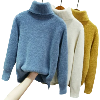 Golfo laisvas megztinis moterų 2020 m. žiemos naujas storio šeniliniai ponios imitacija mink išorinio velvet dėvėti bazės megztinis