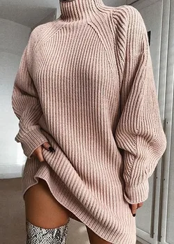 Golfo Long Sleeve Sweater Dress Moteris Rudens-Žiemos Prarasti Tunika Megzta Suknelė-Megztinis (Puloveris) Mados Džemperis Moterims 2020 M.