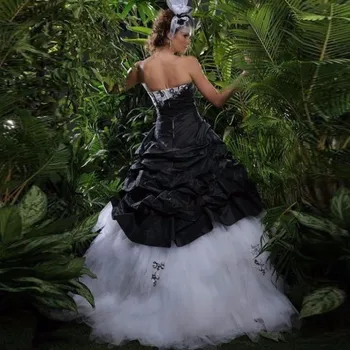 Gotikos Juodos Ir Baltos Vestuvinės Suknelės Stebėjimo Kamuolys Suknelė Zawalcowany Aplikacijos Derliaus Spalvingas Vestuvių Suknelės 1950 Užsakymą