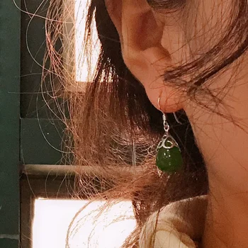 Grynas S925 vandens lašas auskarai inkrustacijos su žalia pusbrangių akmenų moterų klasikinis aukštos klasės mados Kinų stiliaus auskarai