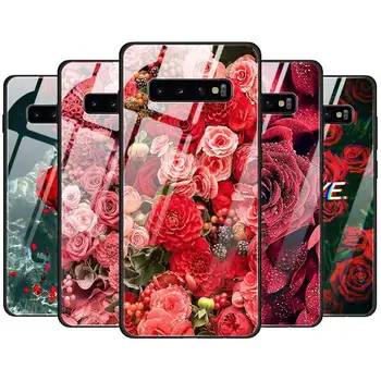 Grūdintas Stiklas Case For Samsung Galaxy Note 20 Ultra 8 9 10 Plius 5G 10 Lite Galinį Dangtelį Coque Telefono Krepšys Raudona Rožė, Pink Gėlių