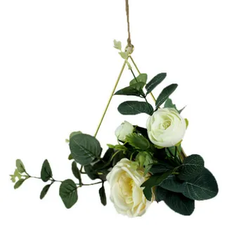 Gėlių Aukso Metalo Geometrinis Hoopas Vainikas Dirbtinių Gėlių Girlianda Kabo Pakabukas su Dirbtinės Rožės vidaus Apdaila