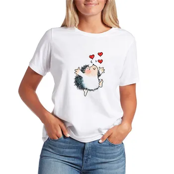 Harajuku Kawaii T Marškinėliai Moterims Ežys 2020 Naują Atsitiktinis Animacinių Filmų Spausdinti Negabaritinių Marškinėliai Moterims Vasaros Trumpomis Rankovėmis T-Shirt Moteris
