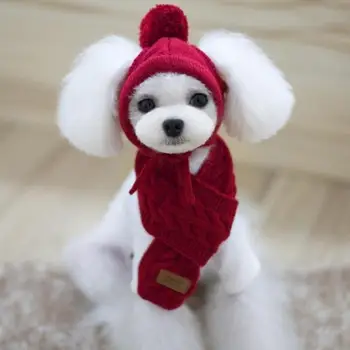 Hat Šunims Žiemą Šiltas Juostelės Megzta kepurė+Šalikas Apykakle Šuniukas Meškiukas Kostiumas Kalėdų Drabužius santa šuo kostiumas