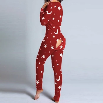 HEFLASHOR Seksualių Moterų Mados Pižama Onesies Mygtuką žemyn Priekiniai Funkcinės Sagomis Atvartu V-kaklo Sleepwear Pižama Jumpsuit Femme