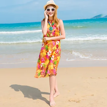 Holiday Beach Suknelė Atspausdintas Šifono Suknelė Tėvų-Vaikų Suknelė Bohemijos Ilga Suknelė 170005