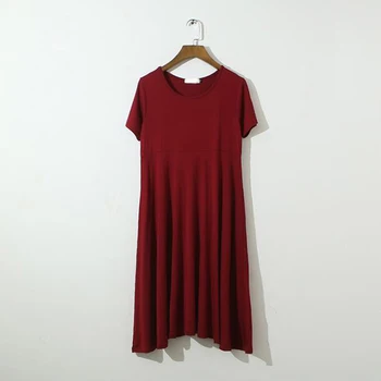 Iki 2017 m. vasaros Moterų suknelė, Trumpas rankovėmis apvalios kaklo suknelė Prarasti didelio dydžio vientisos spalvos suknelė mados Modalinis vestidos LU226