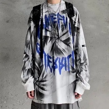 INS retro Harajuku hoodies kaklaraištis dažų laišką hoodie balta ilgomis rankovėmis vyrams, drabužių rudens ir žiemos palaidinukė streetwear viršūnės