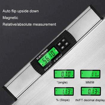 IP54 Elektroninių inclinometer 4*90° su Magnetinių LCD Ekranas Lygio Kampas Valdovas Nuolydžio Indikatorius Aliuminio Lydinio Auto Flip