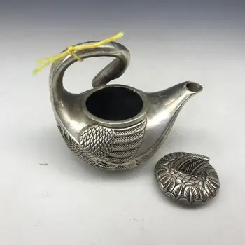 Išskirtinį Kinijos Senoji Tibeto Sidabro Vario Raižyti Swan Formos Arbatinukas Vyno Puodą Vandens Puodą Qianlong Ženklas