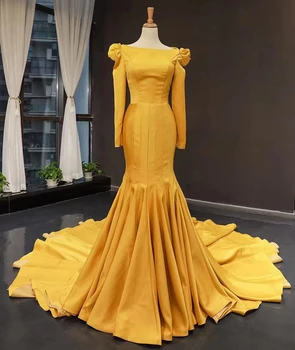 J66811 jancember musulmonų atabic ilgą vakarinę suknelę 2019 undinė su traukiniu elegantiškas geltonas vakarą oficialią suknelės вечернее платье
