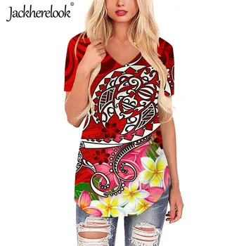Jackherelook Plius Dydžio Palaidinės moteriški Marškinėliai Polinezijos Havajai Vėžlys, Hibiscus Plumeria Prekės ženklo Dizainas Atsitiktinis Ponios Viršūnės