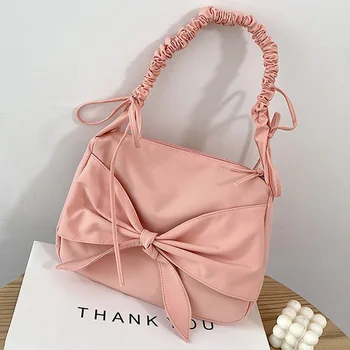 Japonija Stiliaus Moterų Pečių Maišą Dizainerio Mados Lankas mergina messenger Maišeliai Ruched messenger maišeliai moterų rankinės candy pink krepšys