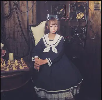 Japonijos Kolegijos stilius saldus lolita suknelė retro nėrinių bowknot karinio jūrų laivyno apykaklės viktorijos suknelė kawaii girl gothic lolita op loli cos