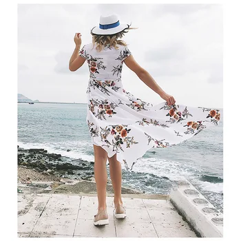 JAUNI VIVA Moterų Paplūdimio Ilgos Suknelės, Trumpi Rankovėmis Slim Gėlių Šifono Suknelė L110