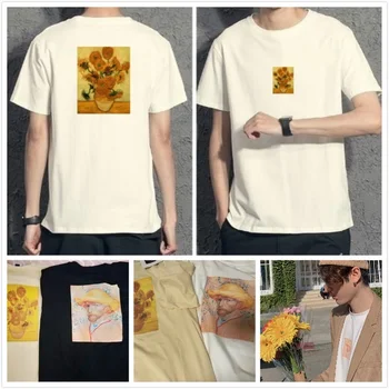 JBH-1pcs du kartus Atspausdinti Saulėgrąžų ir Vangogh Unisex Van Gogh Van Goghing Van Dingo Meme Juokinga T-Shirt Hipsters Mielas Atspausdinta Tee