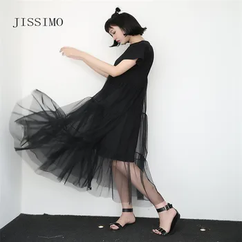 JISSIMO Moteris Suknelė Tamsiai 2020 Harajuku Naujas Asimetrinis Sujungimas Akių Netikrą Dviejų dalių Suknelė trumpomis Rankovėmis Suknelės Moterims