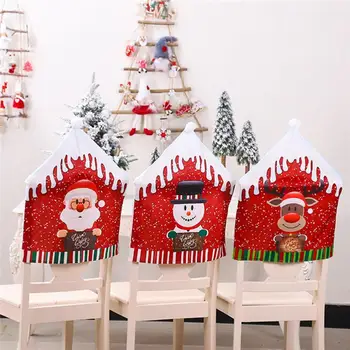 Kalėdinė Dekoracija Kėdės Apima Valgomasis Sėdynės Santa Claus Namų Šaliai Dekoro Animacinių Filmų Vyras Sniego Šaliai Dekoro