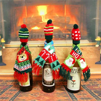 Kalėdų Dekoracijos Namų Santa Claus Vyno Butelio Dangtelį Drabužių Nustatyti Skrybėlę Kepurė Šalikas Stalo Dekoro 2020 Navidad Naujųjų Metų Dovanos