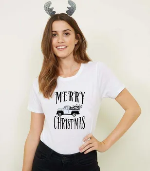 Kalėdų eglutė marškinėlius moterų kalėdų automobilių 90s tee estetinės korėjos drabužių harajuku spausdinti viršūnes streetwear derliaus 2021 naujas