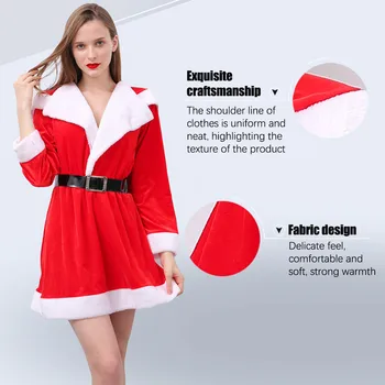 Kalėdų Kostiumai Ieva Sujungimas Mini Suknelė Moterims Seksualus Šalto Pečių Žiemos Dress Lady Pliušinis Diržo Kalėdos Šalis Dekoro Suknelės #G2