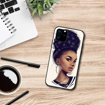 Karalienė Afro Melanino Poppin Juoda Mergina Minkšto Silikono Juoda Telefono dėklas Funda 