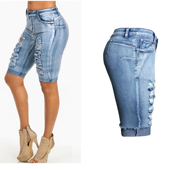 Kelio Ilgis Šortai kankina džinsai moterims Skylę liesas džinsus moteris Kankina džinsinio audinio kelnės jean aukšto juosmens džinsai vaqueros mujer jeansy