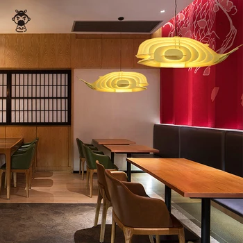 Kietų Medinių Lapas Žuvų, Banginių Pakabukas Šviesos Rungtynių Modern Art Deco Kūrybos Japonų Stiliaus Lubų Kabo Lempa Restoranas Kambarys