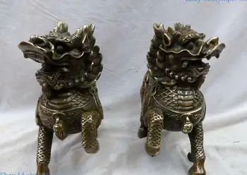 Kinija žalvario skulptūra nulipdyta Feng Shui pasisekė Foo Šunys, Liūtai Kylin pora Statulos