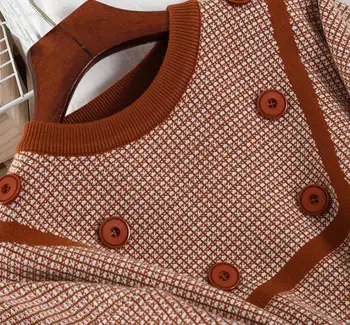 Korėjos Stiliaus Moterų Megztinis, Vintage Mygtuką Atsitiktinis Kratinys Streetwear O Kaklo Skara Megztinis Moteriška Pagrindinio Kintted Viršūnės