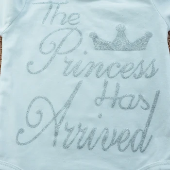 Kūdikiams, vaikiški Drabužiai Princesė Atvyko Spausdinti Baltos Viršūnės+Print Kelnes, Skrybėlę 3pcs Bebe Vaikams Drabužių Rinkiniai