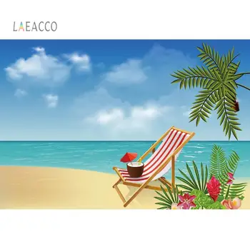Laeacco Atogrąžų Plams Medžio Vasaros Paplūdimio Kėdės Pajūrio Peizažas, Portretas Gimtadienio Fotografijos Fone fotostudija