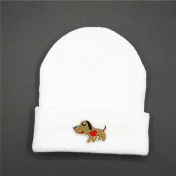 LDSLYJR Animacinių filmų šuo siuvinėjimo Tirštėti megzti skrybėlę žiemą šiltą kepurę Skullies bžūp beanie skrybėlių vyrų ir moterų 240