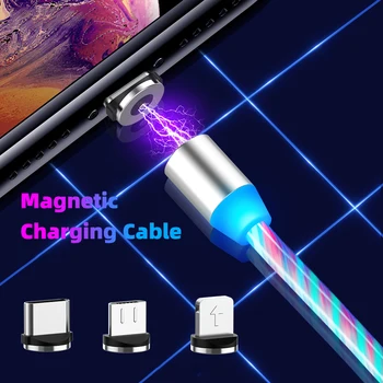 LED Šviesos Magnetinis Kabelis 360 Laipsnių Pasukti USB Magnetas Greito Įkrovimo Samsung 
