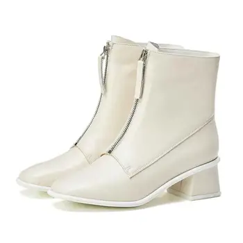 Lenkisen natūralios odos aukštakulniai aikštėje kojų didelis dydis roko užtrauktukas maišyti spalvas, žiemą laikyti šiltai moterų mados batai L7f3