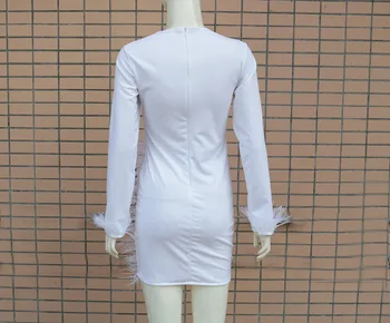 LEOSOXS V Kaklo Plunksnų Diamond Seksuali Suknelė Balta Juoda Moterys ilgomis Rankovėmis Rudens Žiemos Klubas Matyti Per Mini Suknelės, Šaliai