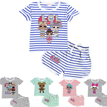LoL Staigmena Vasaros Dryžuotas Marškinėliai + Šortai Rinkinys Vaikams Mergaitėms Mielas Spausdinti Medvilnės Kūdikis Sleepwear Vaikų Namų Miego Dėvėti Drabužiai
