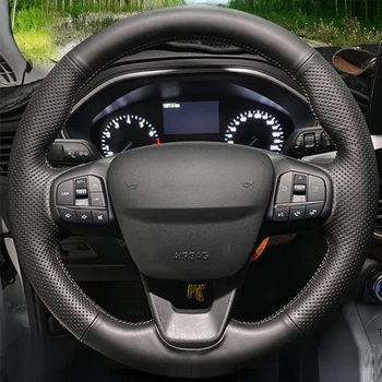 LQTENLEO Juoda natūralios Odos Automobilio Vairo Dangtelis Ford Focus 4 Pabėgti 2019 2020 