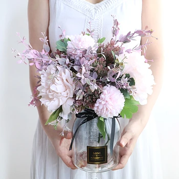 Mados Bijūnų Puokštė Dirbtinių Gėlių Hydrangea Šilko Gėlių Stiklo Vaza Namų Vestuvių Langas, Langų Apdailos Romantiška