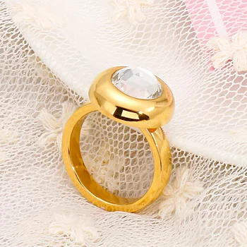 Mados bižuterijos geltonos aukso spalvos užpildyti didelis akmuo žiedas dizaino moterims