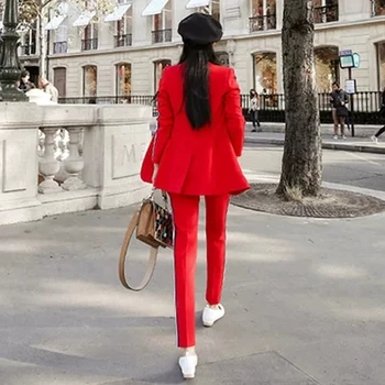 Mados raudonos spalvos kostiumas kostiumas moterų pavasarį Naują OLIS profesinės temperamentas dvieiliai kūno kostiumas striukė pieštuku kelnės kostiumas moterims