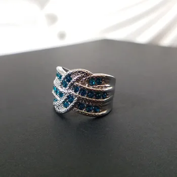 Mados vintage blue stone Žiedai moterų Nauja madinga retro kubinių Zirconia Žiedas classic, vario Žiedai vyrai moterys engagment dovana