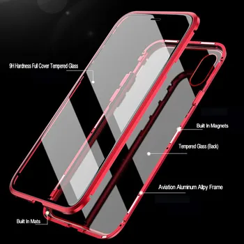 Magnetinės Metalo Telefono dėklas Skirtas iPhone 12 11 Pro XS Max XR X Dvipusis Stiklo Atveju, 