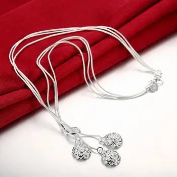 MEEKCAT 925 Sterlingas Sidabro Trijų Rožių Žiedų Gyvatė Grandinės Karoliai Moterų Žavesio Vestuvių Dalyvavimo Šalies Fine Jewelry