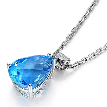 Meilė širdies mėlyna kristalų topazas cirkonis deimantų brangakmenių karoliai pakabukas moterų baltojo aukso, sidabro spalvų papuošalai bijoux dovanos