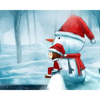 Mergina Tapybos Numeriai animacinių filmų sniego Nuotraukų Rėmeliai vaikų, dovanų Dekoravimas namuose Akrilas Drobė Piešimo Gatyztory 