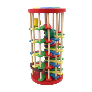 Montessori Žaislai Bloko Forma Svaras ir konstrukcijos, Medinis Bokštas Žaislas Su Plaktuku Trankyti Kamuolį nuriedėti Laiptais Žaislai-Geriausia Dovana